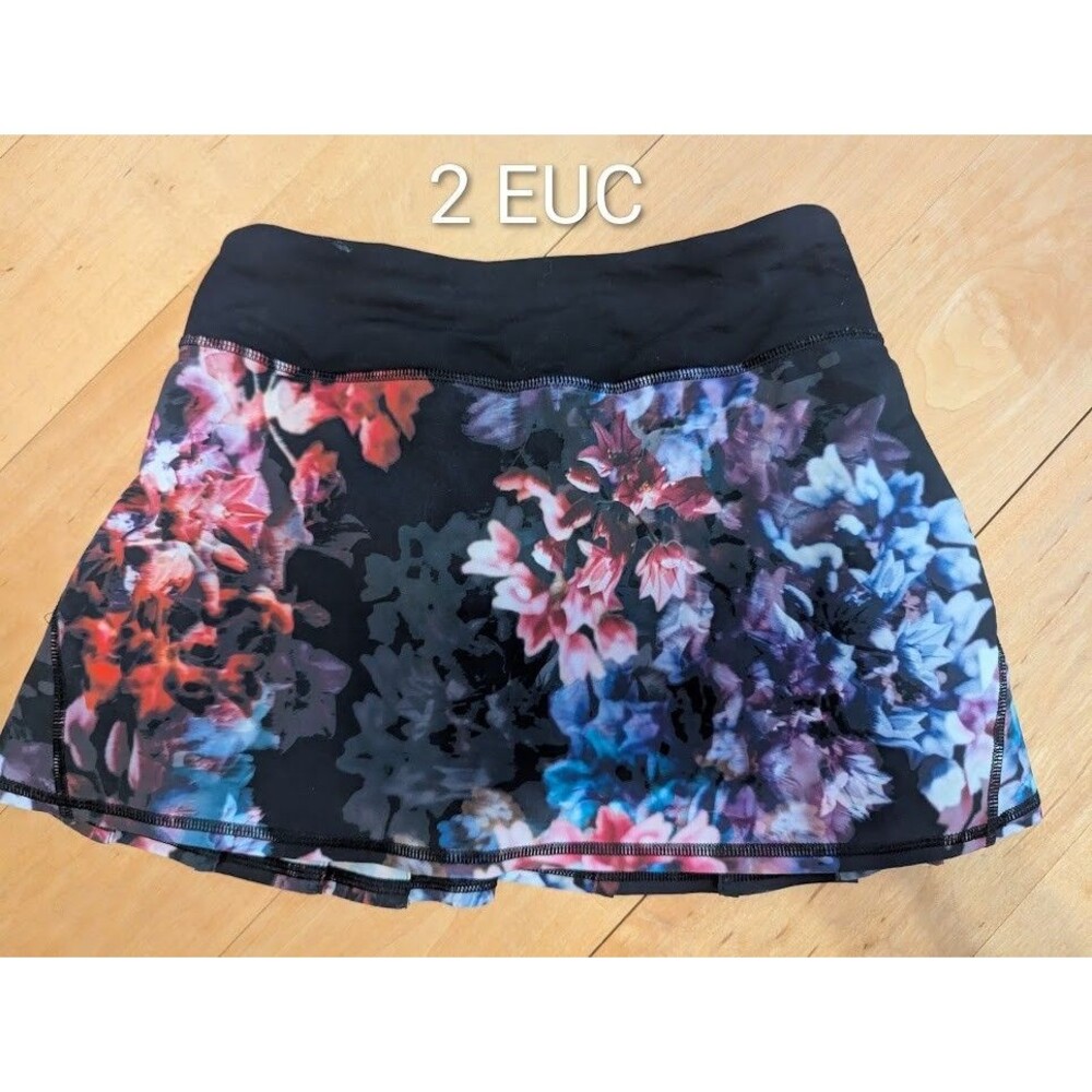 Lululemon Skirt Skort Black Pink Purple Floral Pleated 2 - Picture 2 of 3